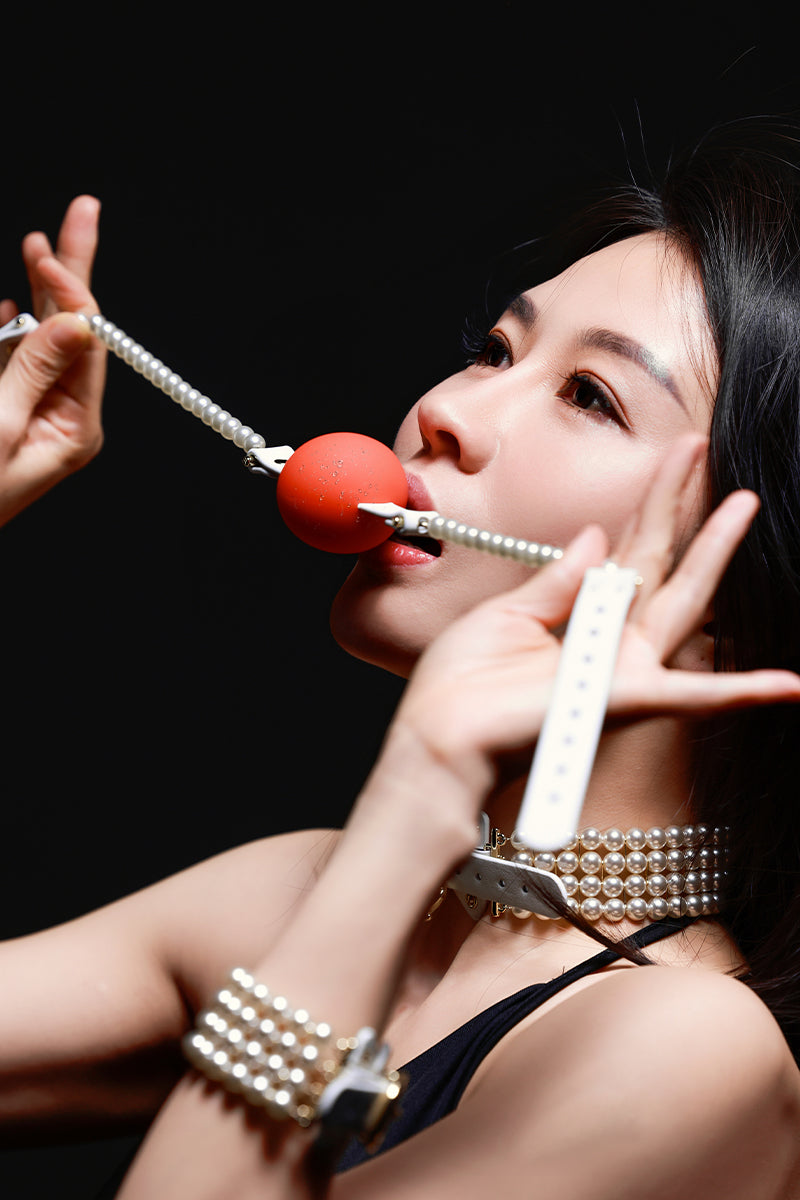 ETHEREAL RADIANCE: PEARL BALL GAG WITH LEATHER