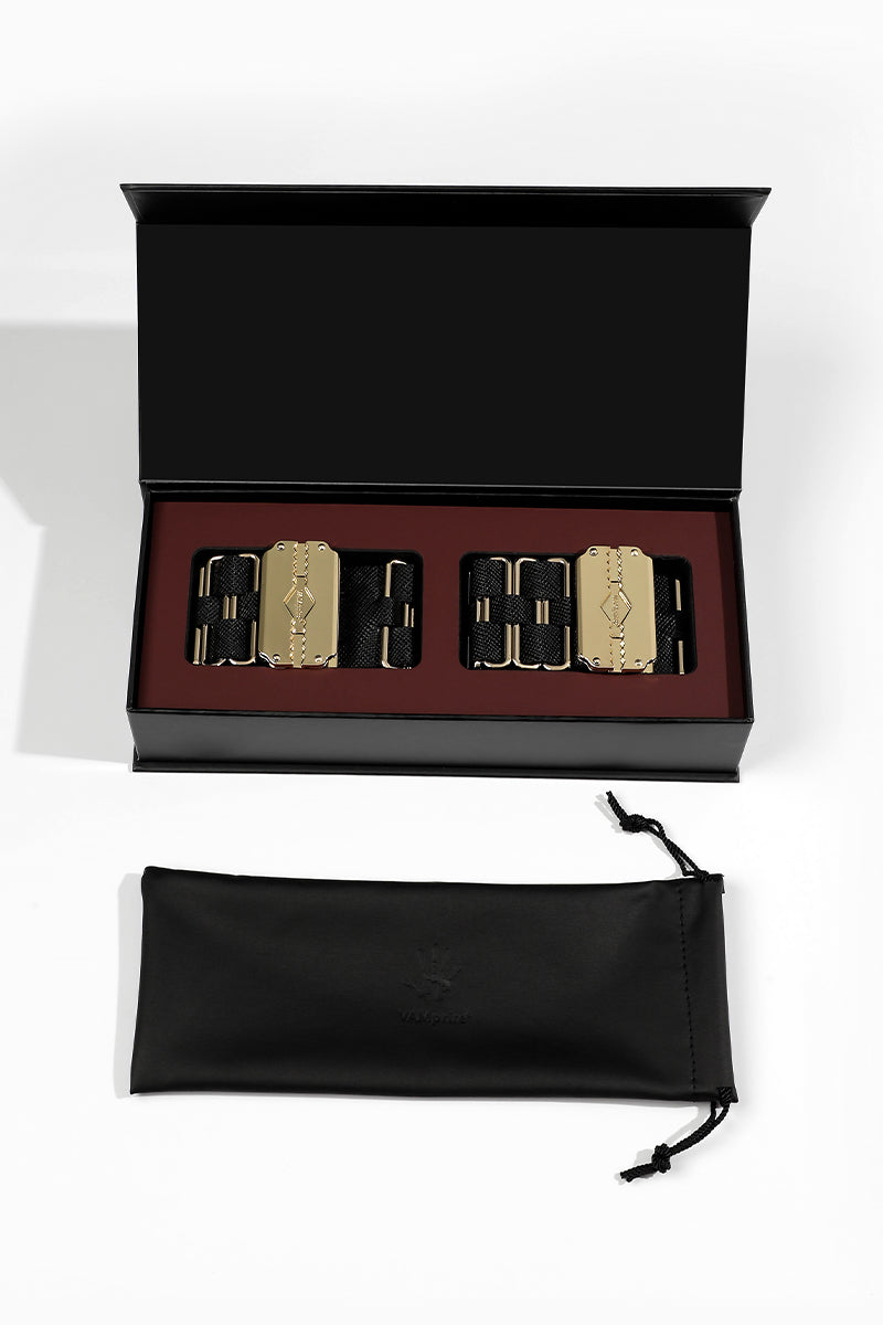 KEEN BOUND: LEATHER HANDCUFFS WITH GOLD HARDWARE