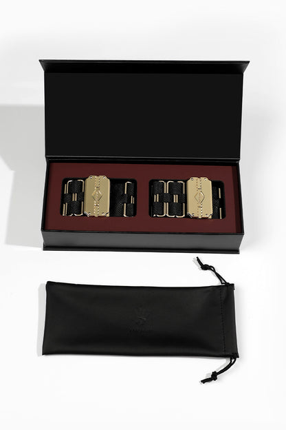 KEEN BOUND: LEATHER HANDCUFFS WITH GOLD HARDWARE