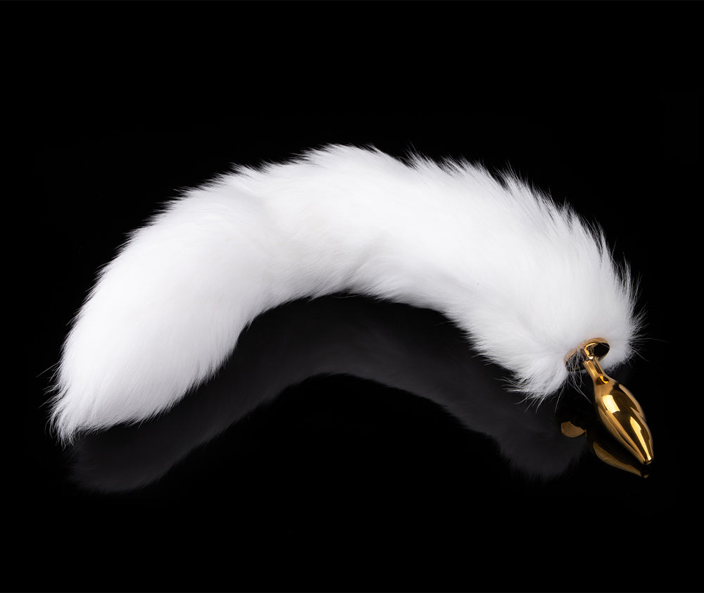 Luxury Faux Fox Fur Anal Plug — faux fox fur anal plug — white fur tail variant