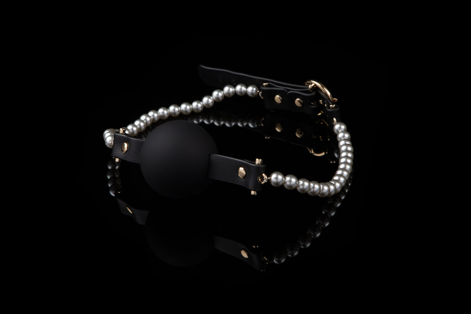 Ethereal Radiance Pearl Ball Gag — pearl ball gag — leather strap with pearl detail